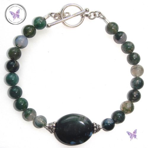 Moss Agate Bead Bracelet